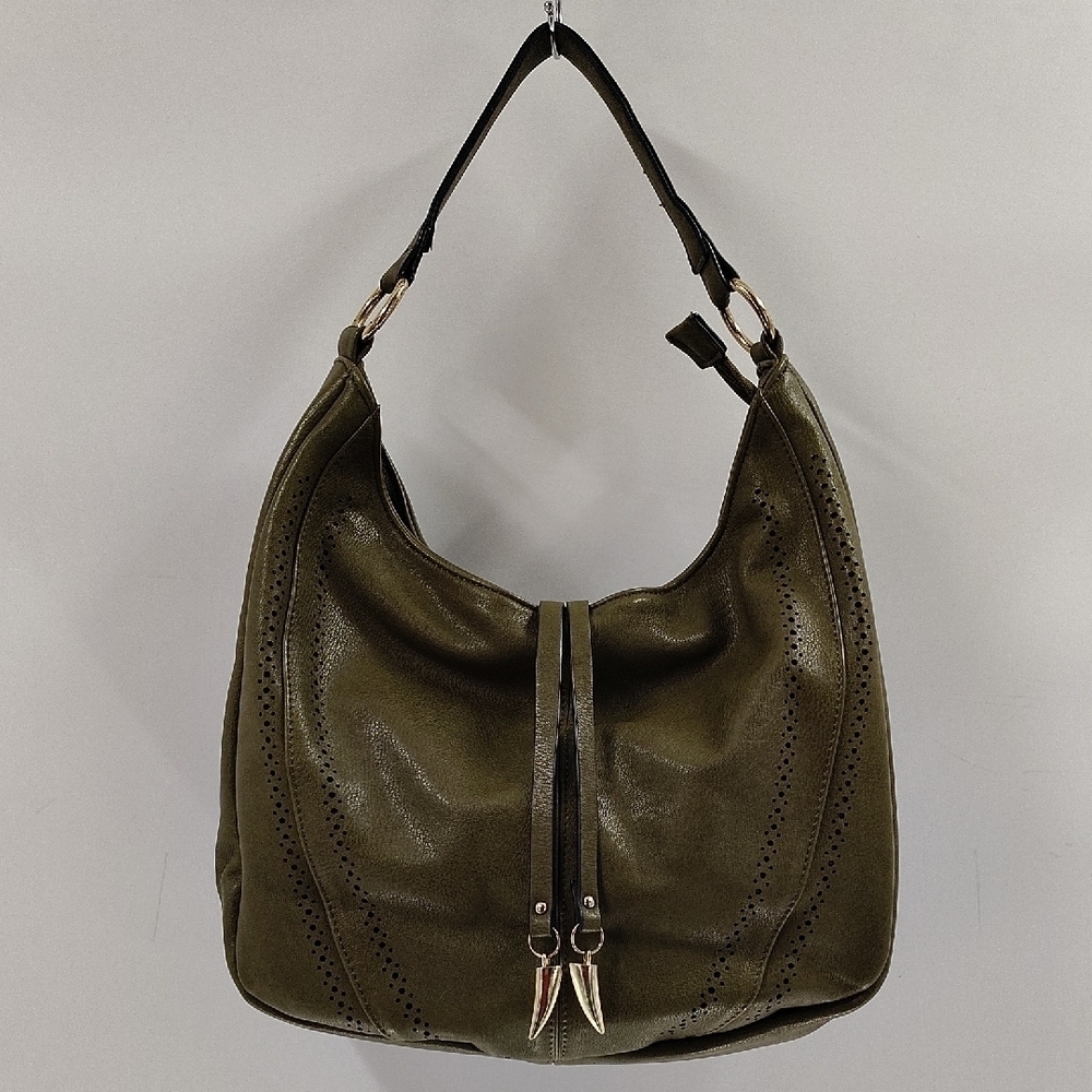 BLUSH Hobo Bag Olive Green Zip Top Shoulder Bag Multi Pockets Faux Leather